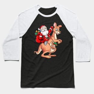 Santa Riding Kangaroo Australian Christmas Baseball T-Shirt